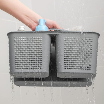 Plastic Portable Shower Caddy Basket with Handle, 3 Compartments, Grey
