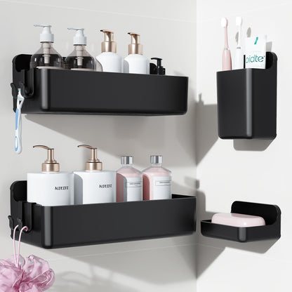 Nieifi Adhesive Shower Shelves, Clear, 5 Pieces