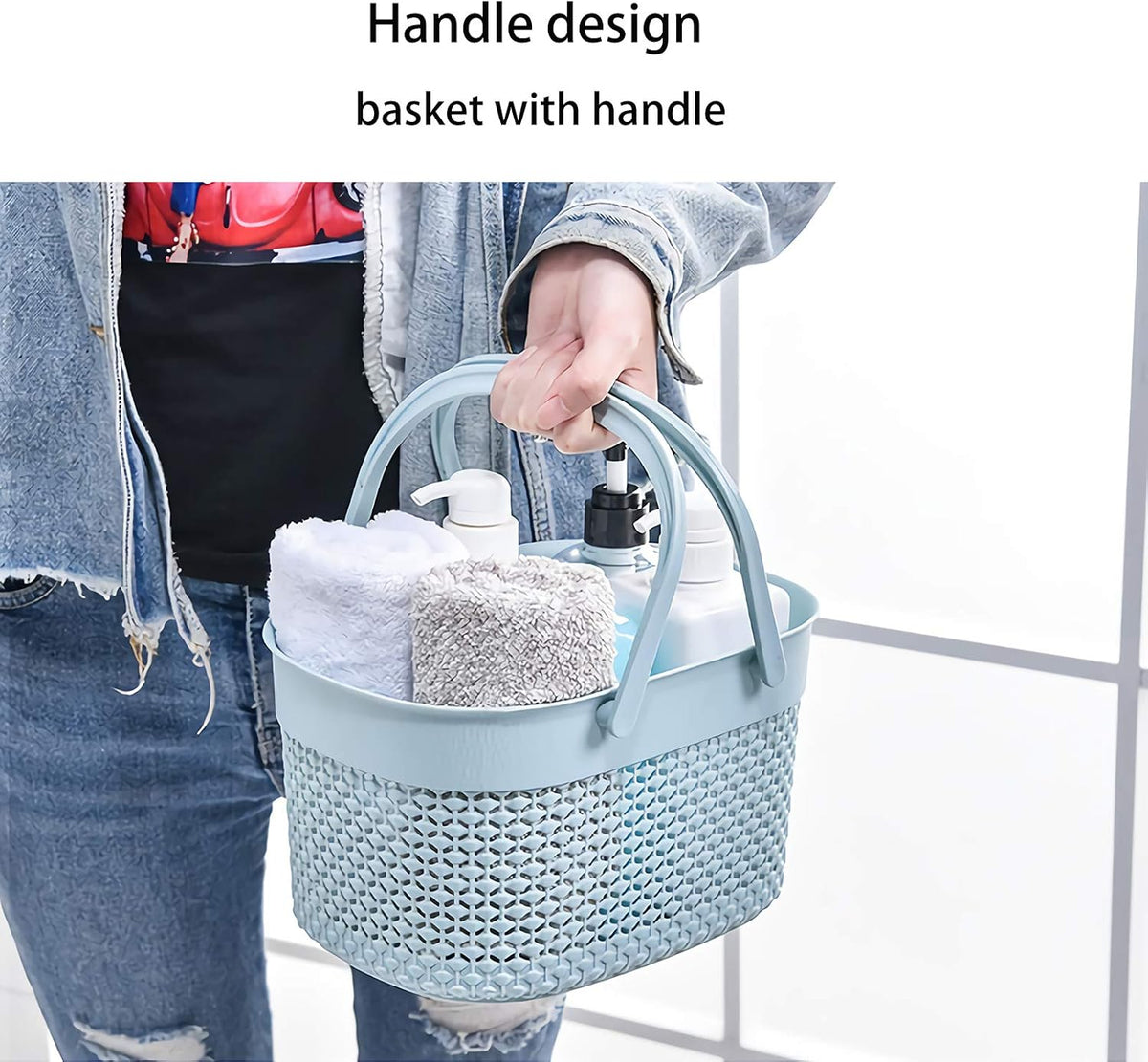 rejomiik Portable Plastic Shower Caddy Basket with Handles, Blue