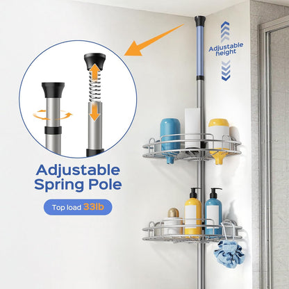 HAMITOR Shower Caddy Tension Pole: 4 Tier Corner Bathroom Organizer