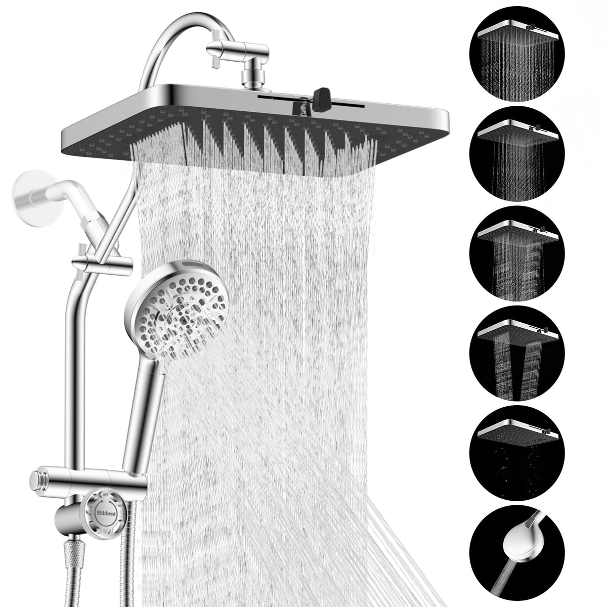 Hibbent cUPC Certified High Pressue 13'' Rainfall Shower Head with 5-Spray