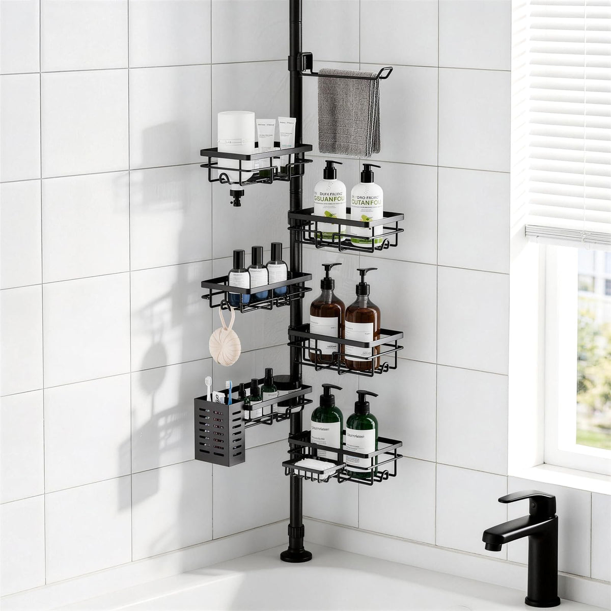 Shower Caddy Organizer Tension Pole, Corner Shower Shelves Bathroom Storage