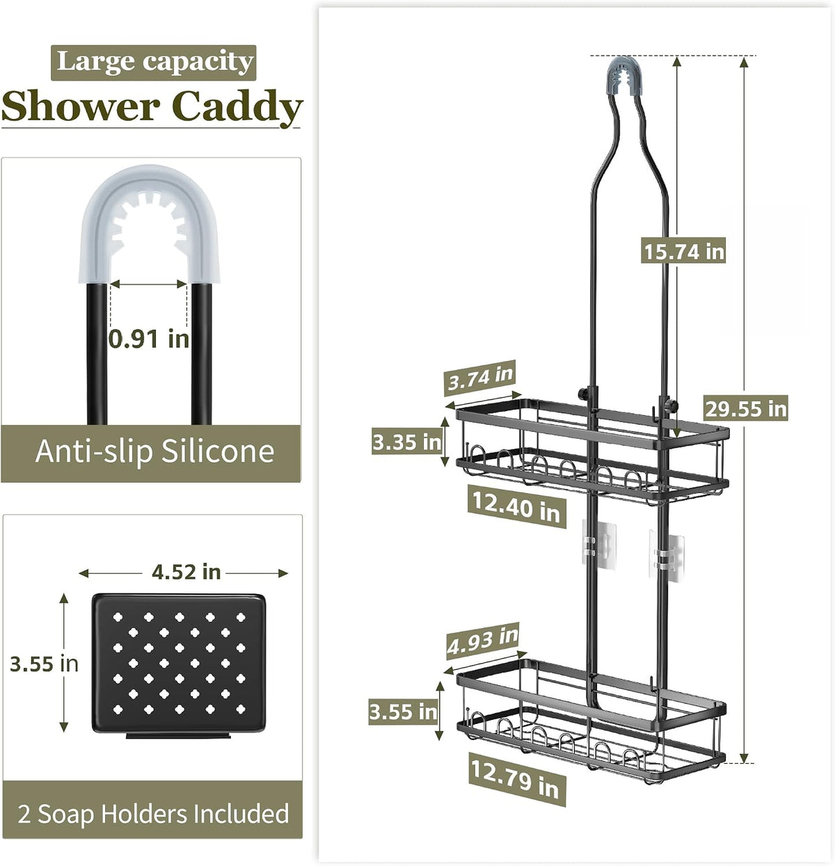 Skyapex Shower Caddy Hanging Over Shower Head, Adjustable, Black