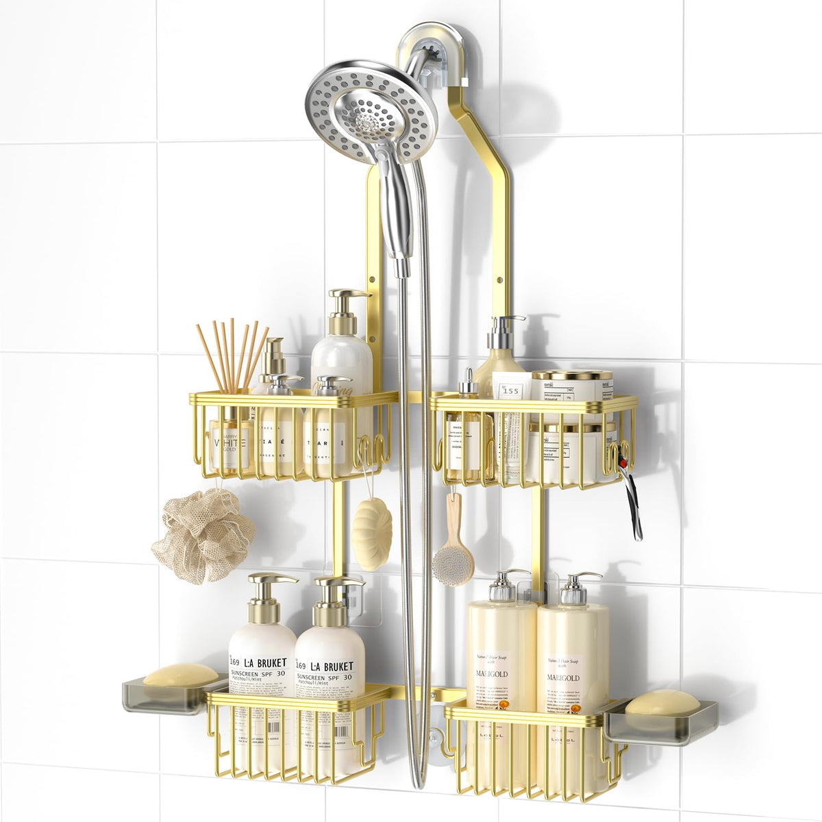 Adjustable Aluminum Shower Caddy Hanging for Handheld Showerhead, Silver