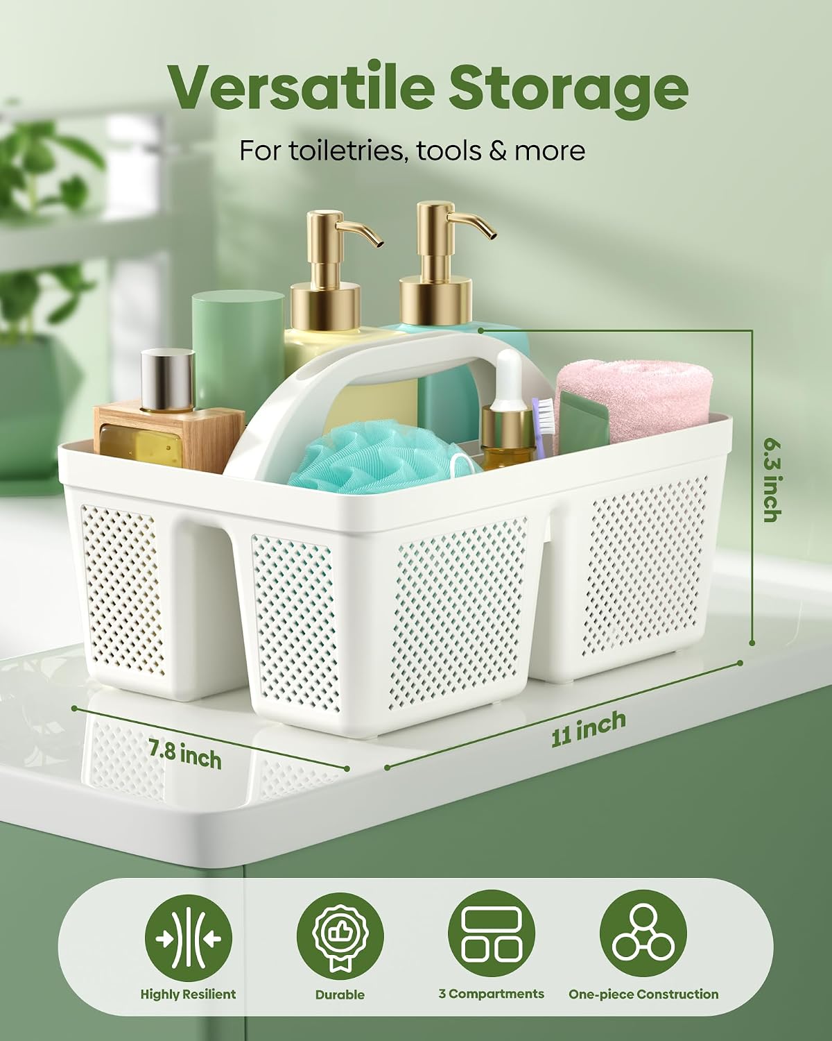 Portable Shower Caddy with Handle - 4 PCS, BPA-free, White