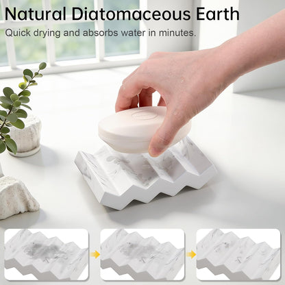 Bar Soap Holder Diatomite Soap Dish Sponge Caddy, Marble White