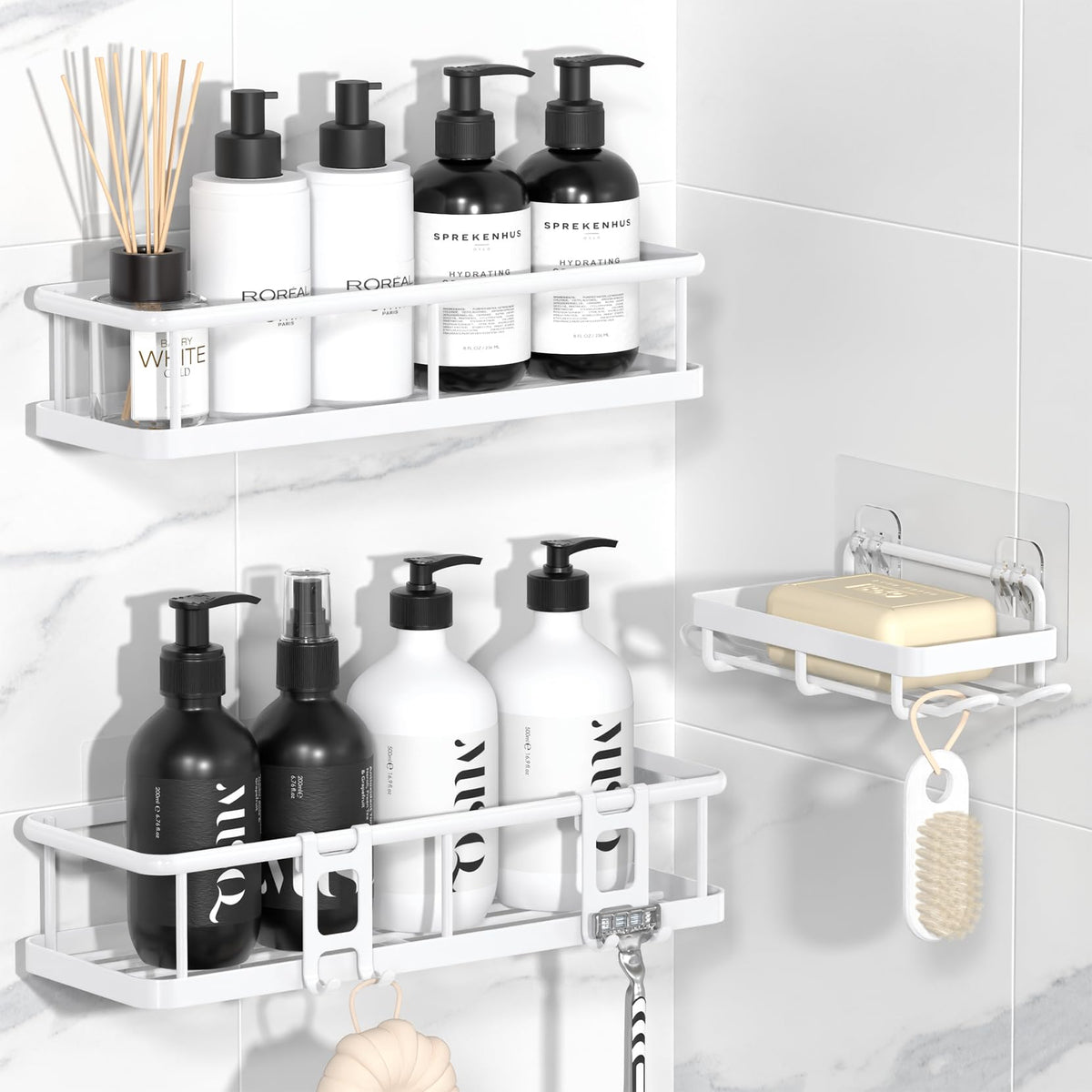 YASONIC Shower Caddy Adhesive, Rustproof Shower Organizer, Large Capacity Shower Shelves for Inside Shower, No Drilling Bathroom Organizers and Storage for Home Decor （2 Pack Silver）