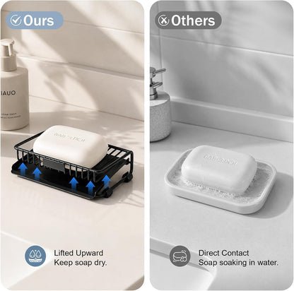 Self Draining Soap Dish for Shower Bar Soap Holder Soap Saver, Black