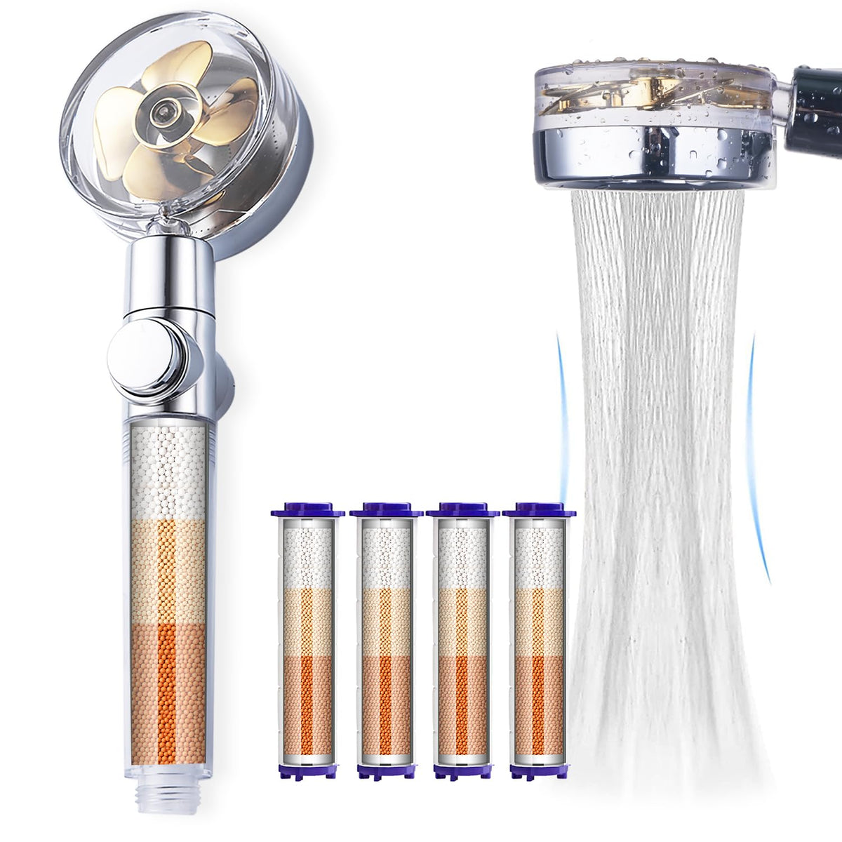 CWPW High Pressure Handheld Showerhead with filters,Vortex hydro jet Turbo