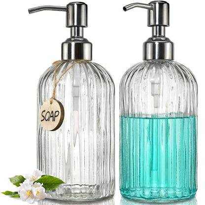 JASAI 18Oz Simple Glass Soap Dispenser with Black Rust Proof Pump.