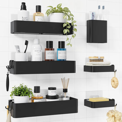 Kitsure Large Shower Caddy - Adhesive 6-Pack Bathroom Shelves, Black