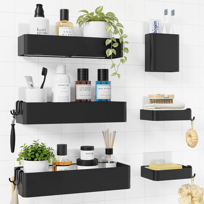 Kitsure Large Shower Caddy - Adhesive 6-Pack Bathroom Shelves, Black