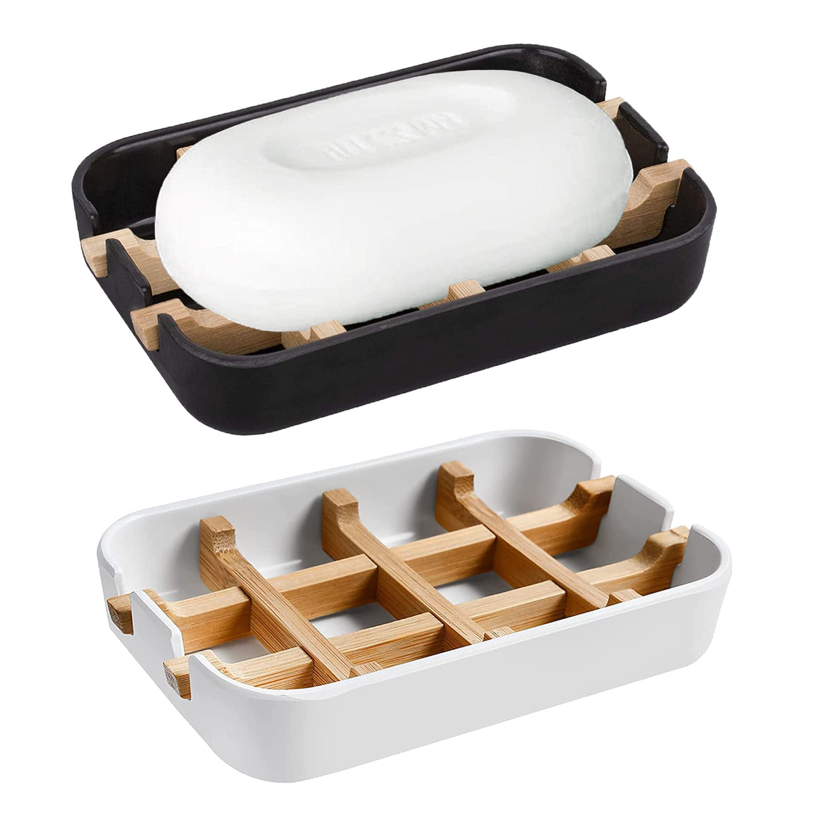 Aoheuo Modern Bamboo Fiber soap Holder and soap Dish Combination (Removable), White, 5.12 Long by 3 Wide, 0.98 inches high, Used in Kitchens, bathrooms, and bar Sinks