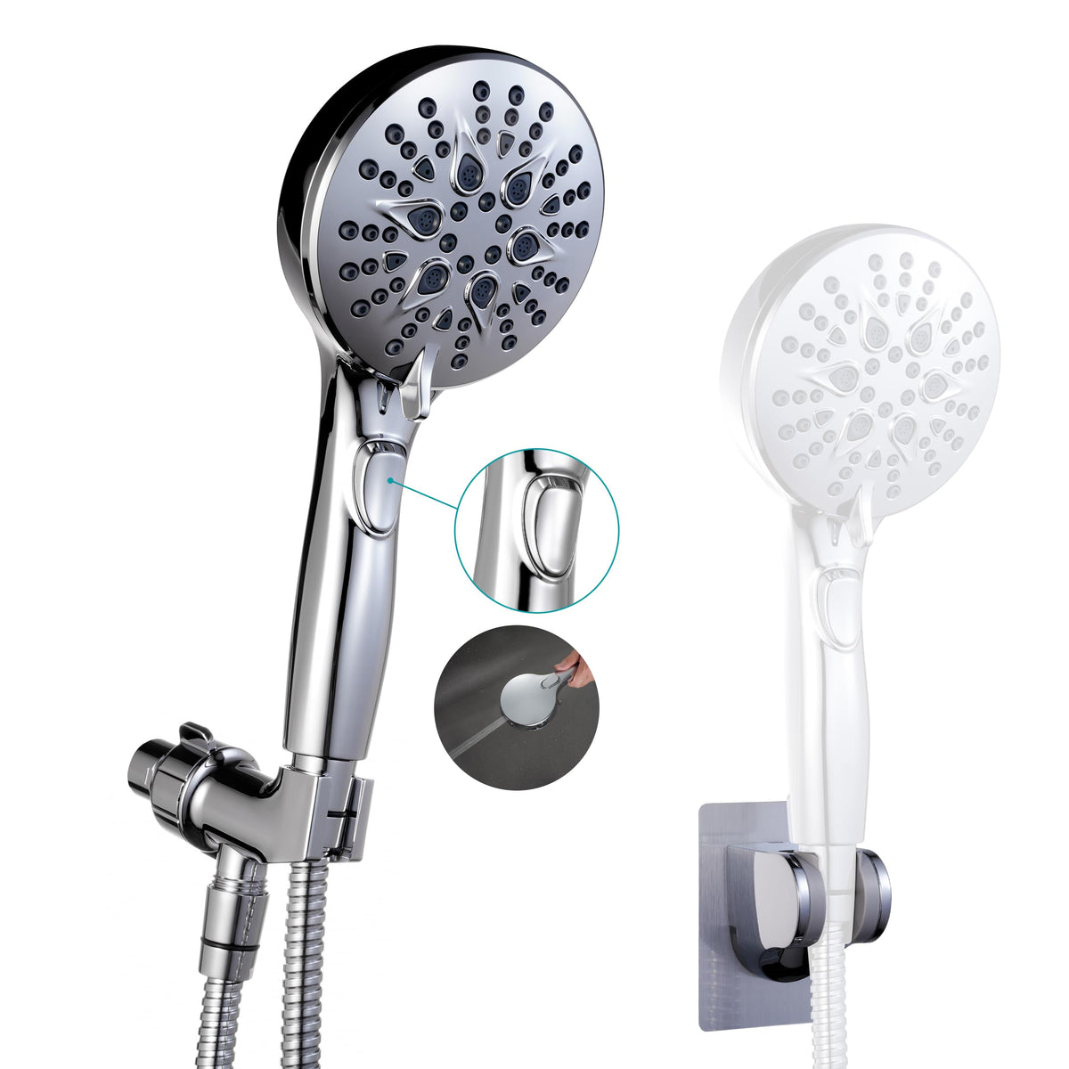 GwernKB Handheld Shower Head with ON OFF Switch & 79in Stainless Steel Hose