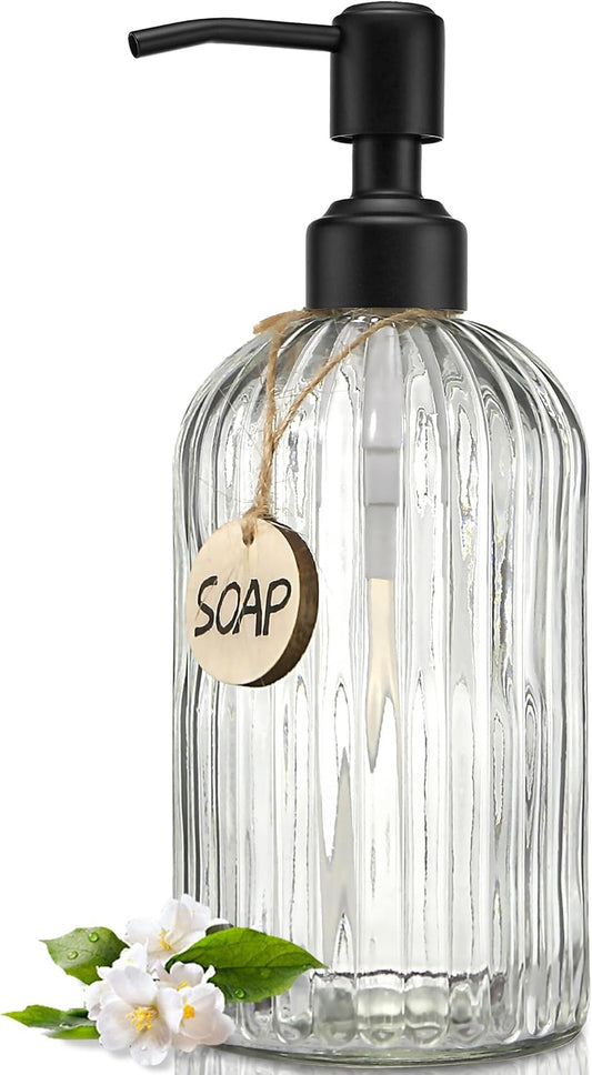 JASAI 18Oz Simple Glass Soap Dispenser with Black Rust Proof Pump.