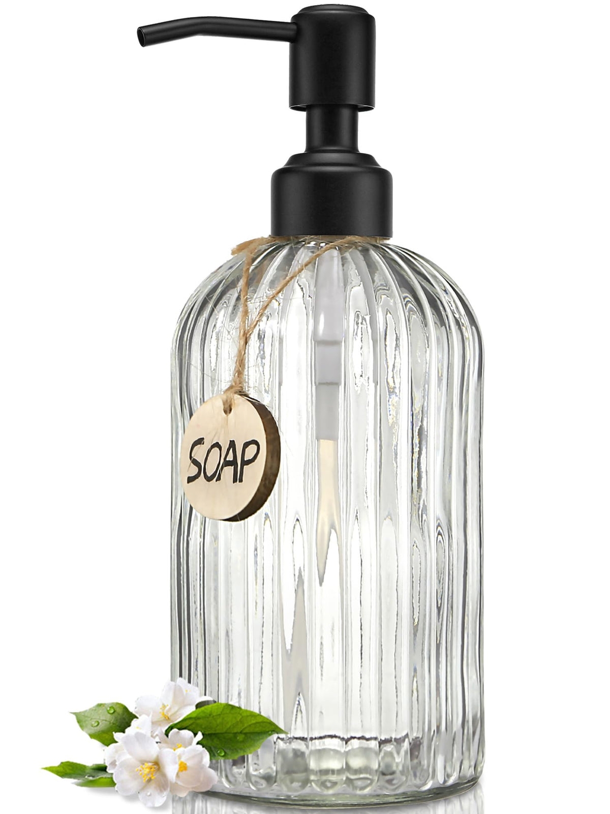JASAI 18Oz Simple Glass Soap Dispenser with Black Rust Proof Pump.