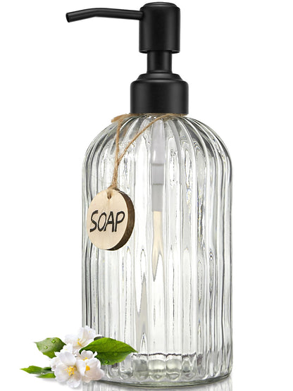 JASAI 18Oz Simple Glass Soap Dispenser with Black Rust Proof Pump.