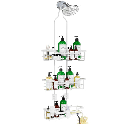 Upgraded Extended Length Shower Organizer with Hooks, Rustproof Shampoo Soap Holder, Large Hanging Bathroom Caddy