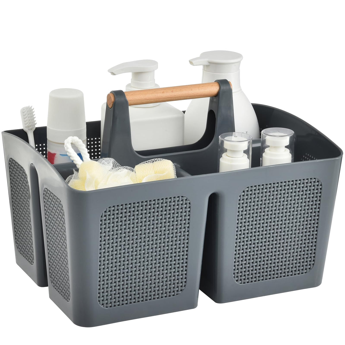 ALINK Portable Shower Caddy Basket with Compartments, Plastic Divided Cleaning Caddy Organizer Storage Tote with Handle for Bathroom, College, Dorm Room Essentials, Black