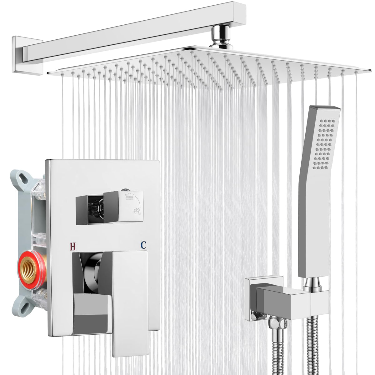gotonovo Shower Faucet Set with Handheld Spray Matte Black,10'' Head