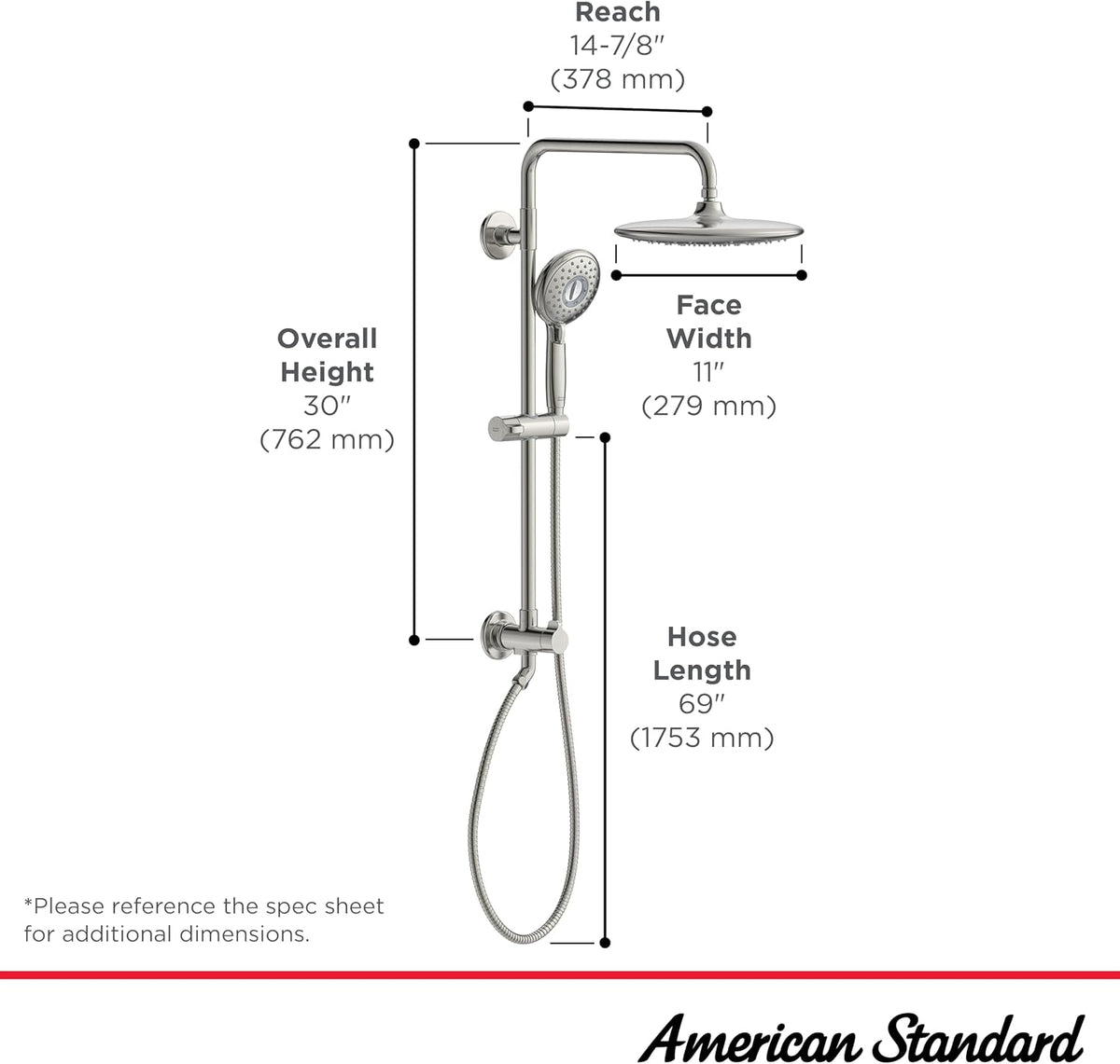 American Standard 24" Spectra Versa Shower System, Rain Head,Brushed Nickel