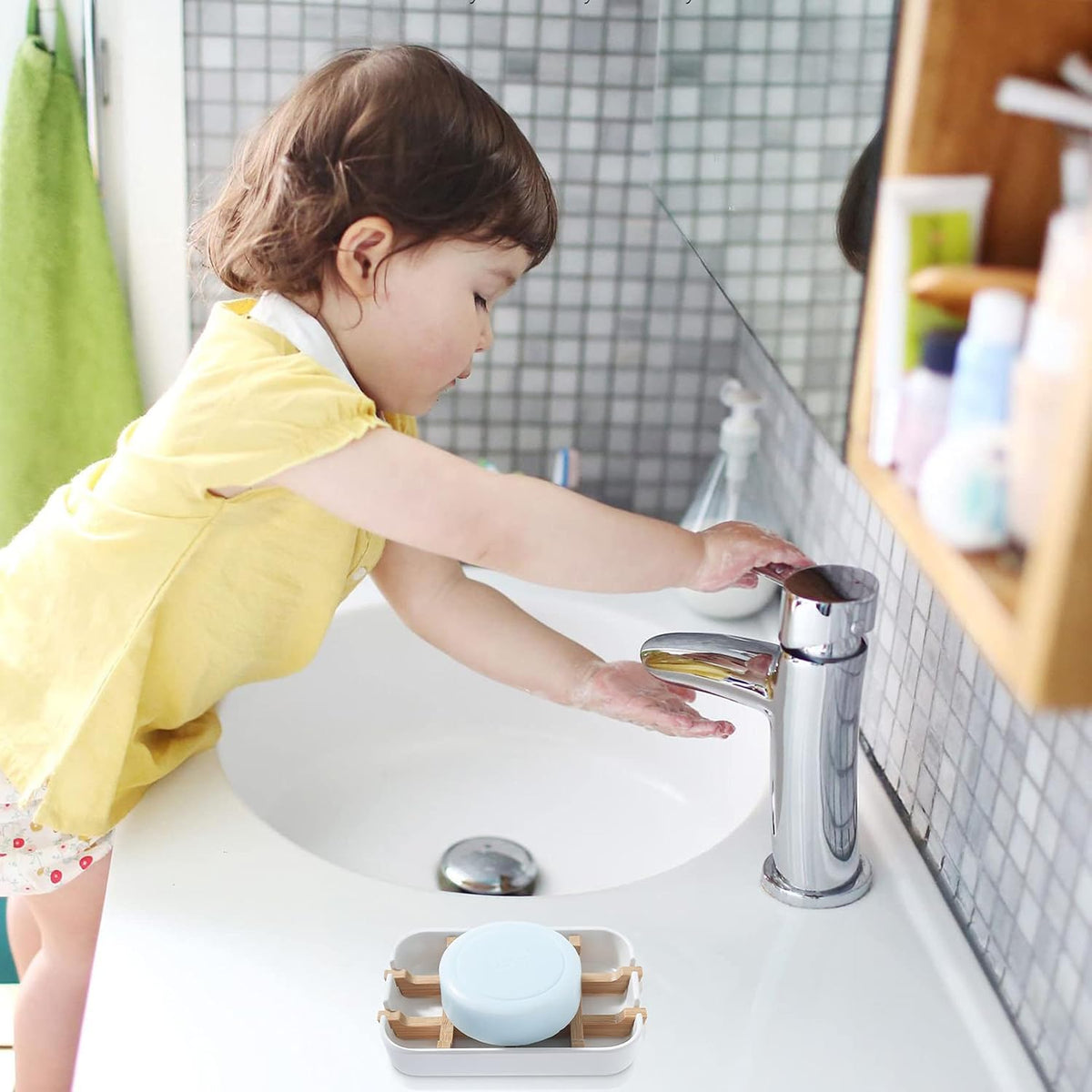 Soap Dishes for Bar Soap,2 Pack Environmentally-Friendly Bathroom Soap Dishes (Removable),2Pcs/Set Bamboo Soap Dishes Holder,Bathroom Sink Soap Dish,White