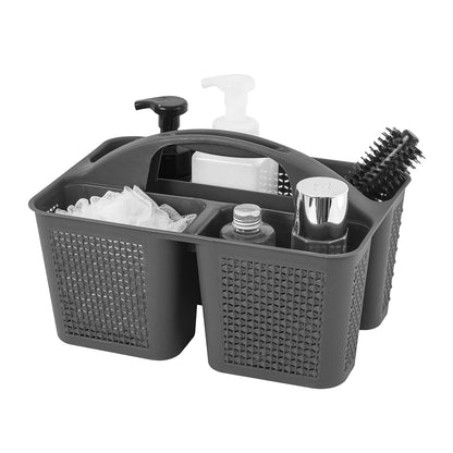 Plastic Portable Shower Caddy Basket with Handle, 3 Compartments, Grey