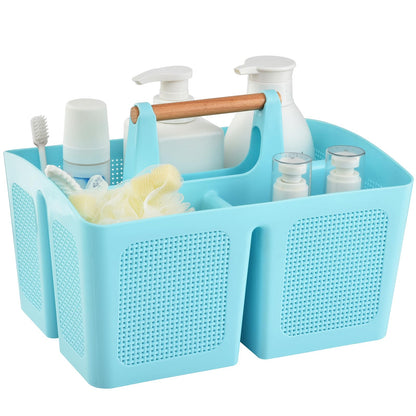 ALINK Portable Shower Caddy Basket with Compartments, Plastic Divided Cleaning Caddy Organizer Storage Tote with Handle for Bathroom, College, Dorm Room Essentials, Black