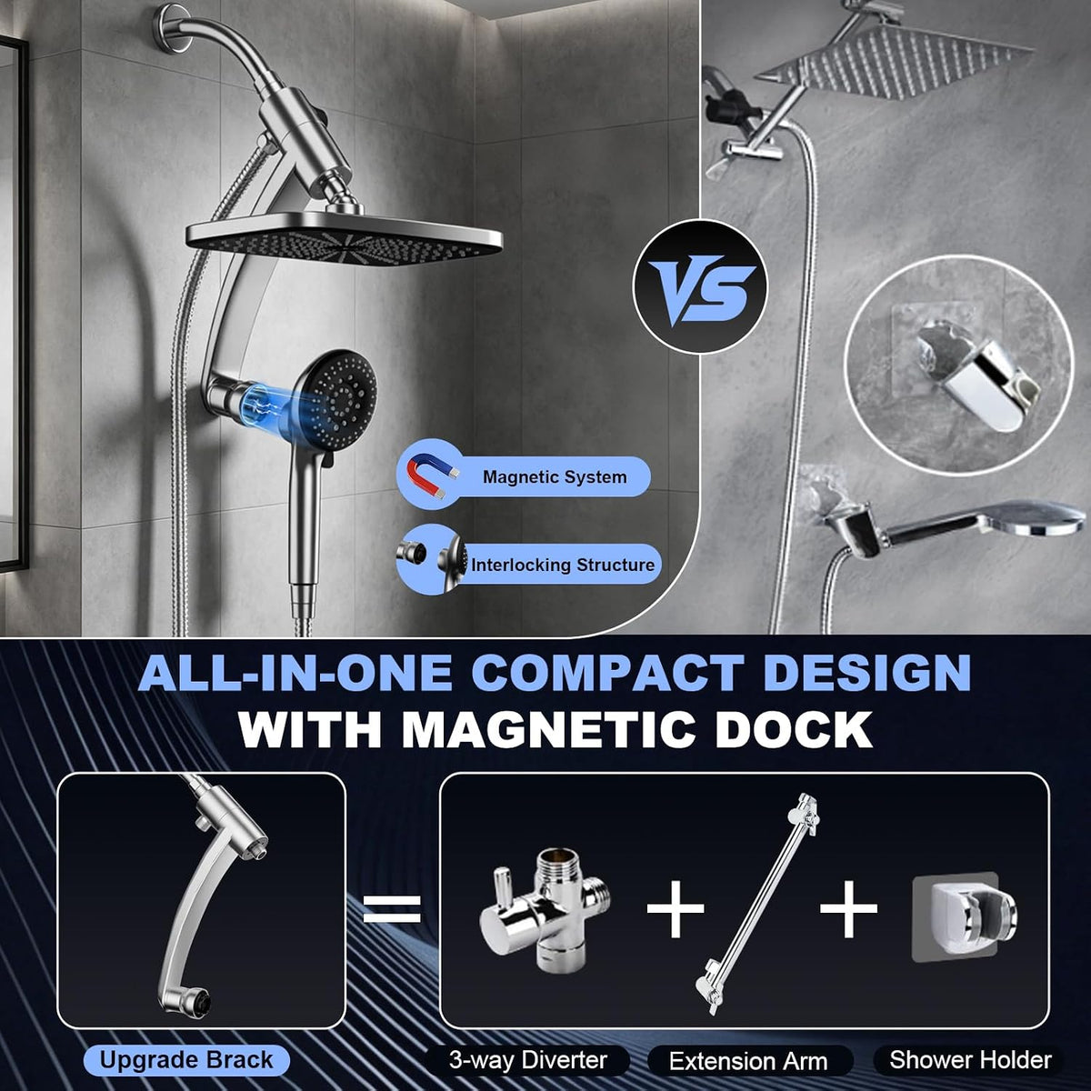12 Inch High Pressure Rain Shower Head Combo,9 Settings Shower Handheld