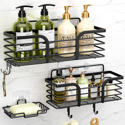 Yougai Shower Organizer with Soap Holder and Hooks for Bathroom (Black)