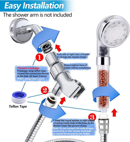 FASTRAS LED Shower Head with Handheld, High Pressure Shower Head with Hose, Holder & PTFE Tape etc, 3 Water Temperature-Controlled Water Saving Filtered Shower Head for Dry Hair& Skin