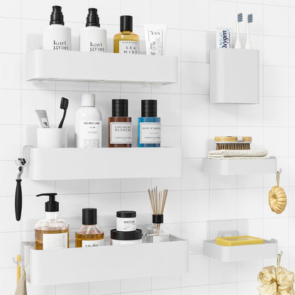 Kitsure Large Shower Caddy - Adhesive 6-Pack Bathroom Shelves, Black