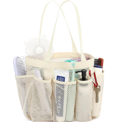 Fammart Mesh Shower Caddy Portable for College Dorm Room Essentials, Odorless Polyester Large Shower Tote Bag with Dual Handles, 8-Pocket Quick-Dry Toiletry Organizer for Travel, Beach, Camping, Gym