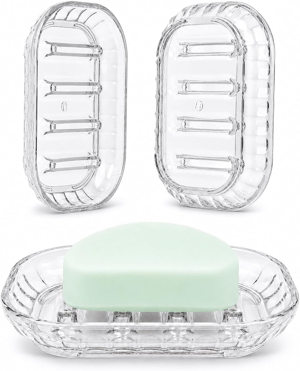OTHIX 3 Pack Clear Plastic Soap Dish for Bar Soap, Bar Soap Holder Tray with Raised Ridges for Shower | Bathroom | Kitchen Sink |Dry Fast| Easy to Clean (Clear)