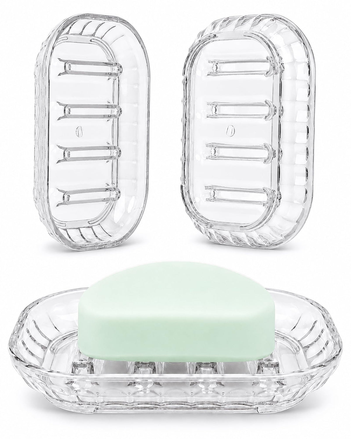 OTHIX 3 Pack Clear Plastic Soap Dish for Bar Soap, Bar Soap Holder Tray with Raised Ridges for Shower | Bathroom | Kitchen Sink |Dry Fast| Easy to Clean (Clear)