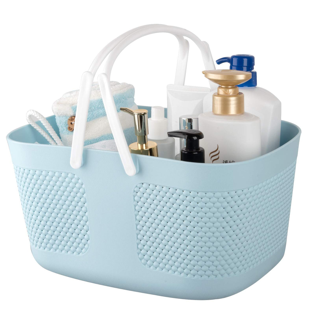 rejomiik Portable Plastic Shower Caddy Basket Organizer with Handles, Blue