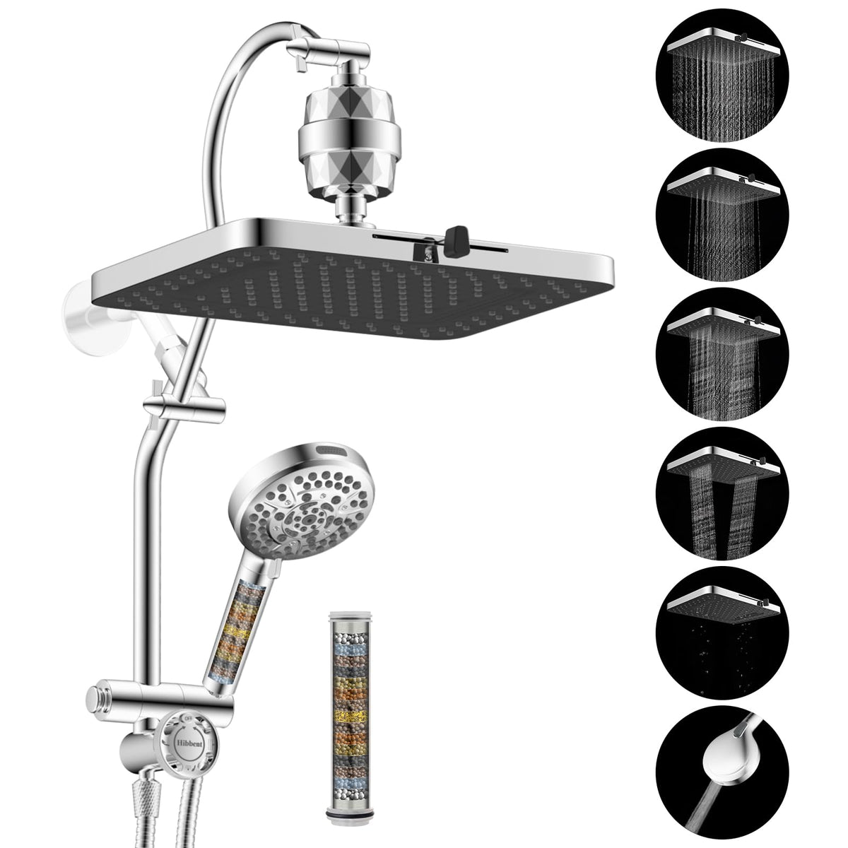 Hibbent cUPC Certified High Pressue 13'' Rainfall Shower Head with 5-Spray
