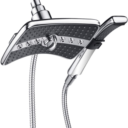 BRIGHT SHOWERS High Pressure Dual Shower Head Combo, Handheld Showerhead Rainfall Shower Head Combo with Black Face, 60 Inch Long Stainless Steel Shower Hose, Chrome