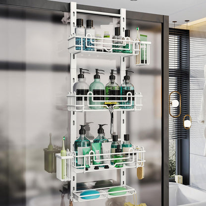 HapiRm Over the Door Shower Caddy - 4-Tier Hanging Shower Organizer with 22 Hooks and 2 Toothbrush Holders, No Drilling Adjustable Hanging Shelves for Bathroom - Black