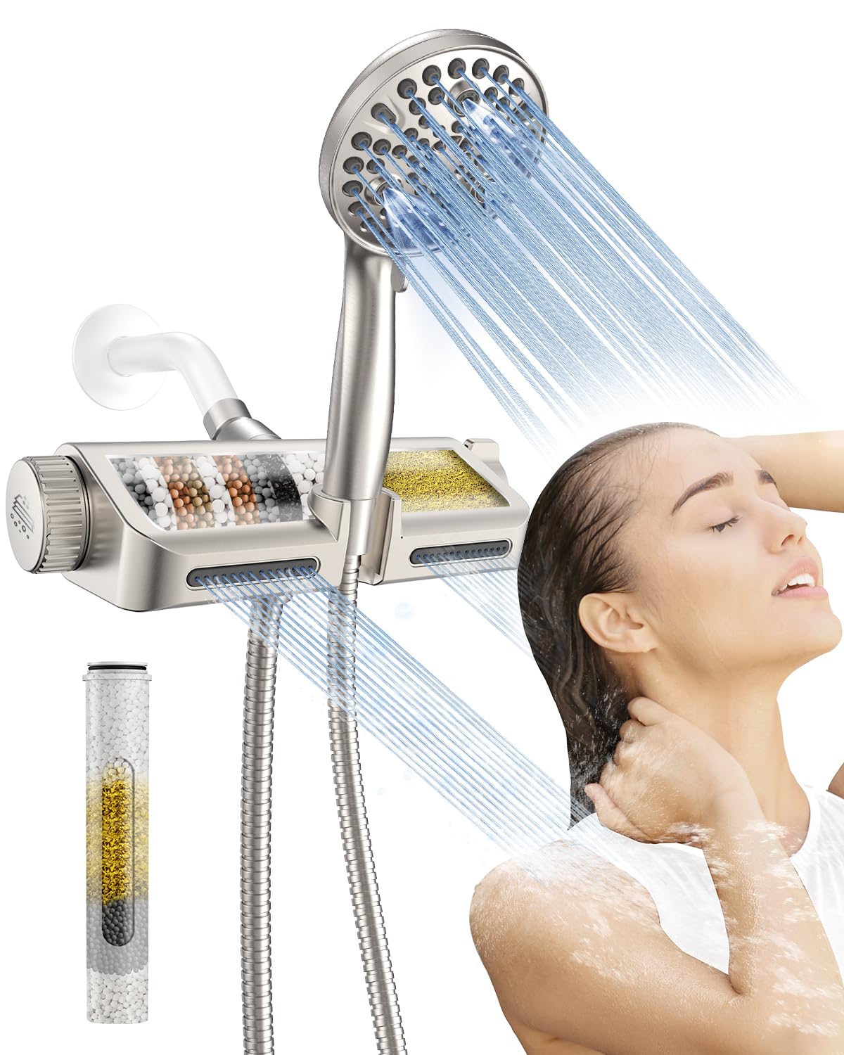 MakeFit Filtered Shower Head with Handheld Combo Matte Black - Dual 2-in-1 Spa System with Massage Shower and 10 Modes Hand Held Shower, High Pressure with Built in Power Wash Mode