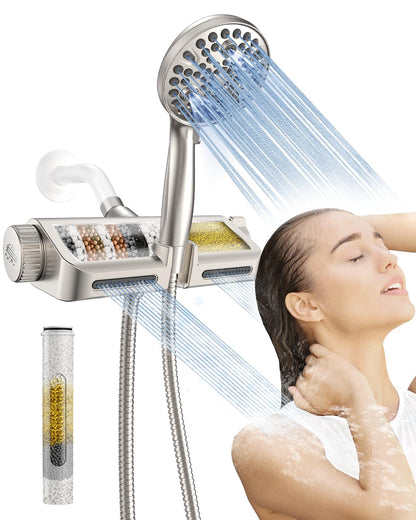 MakeFit Filtered Shower Head with Handheld Combo Matte Black - Dual 2-in-1 Spa System with Massage Shower and 10 Modes Hand Held Shower, High Pressure with Built in Power Wash Mode
