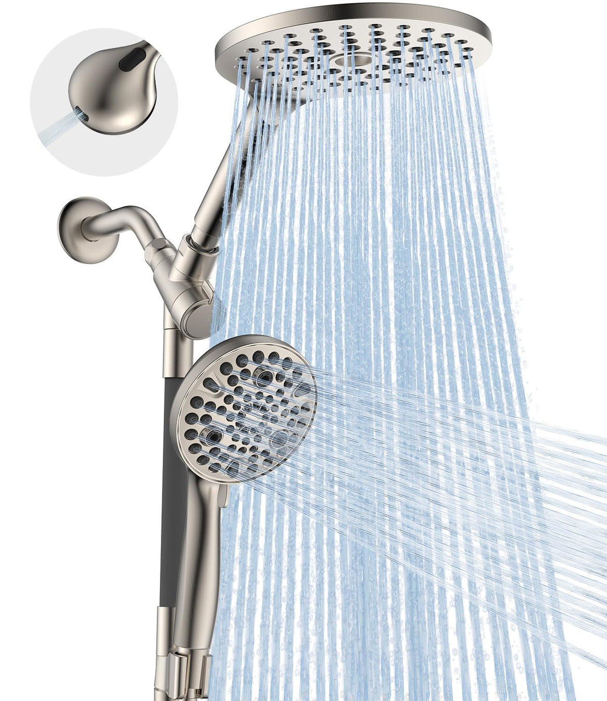 MakeFit Dual Handheld Shower Head Combo, 2-in-1 Rain Shower Heads System 8 Inch Rainfall Shower Head and 10 Modes High Pressure Hand Held Showerhead with Built-in Power Wash
