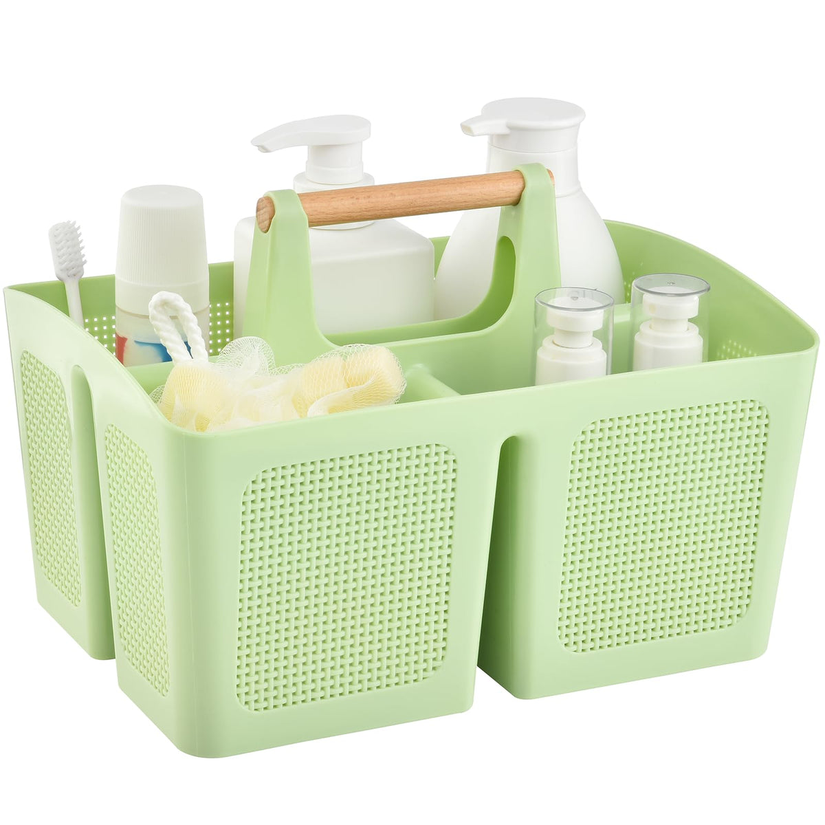 ALINK Portable Shower Caddy Basket with Compartments, Plastic Divided Cleaning Caddy Organizer Storage Tote with Handle for Bathroom, College, Dorm Room Essentials, Black