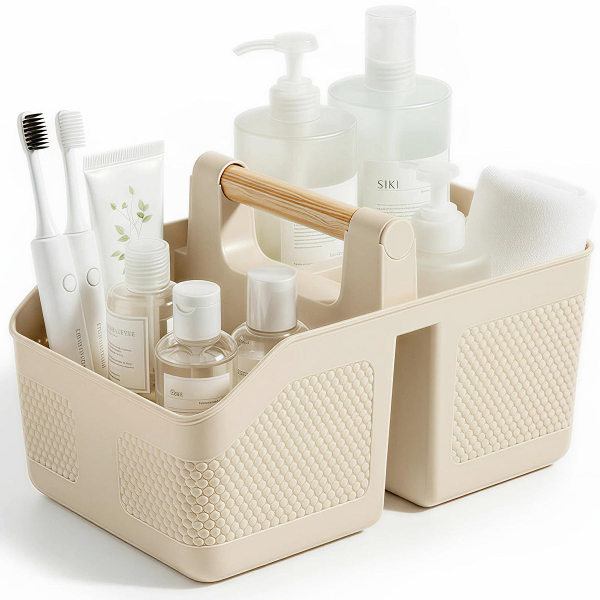 Plastic Shower Caddy Portable Shower Basket with Bamboo Handle, Black