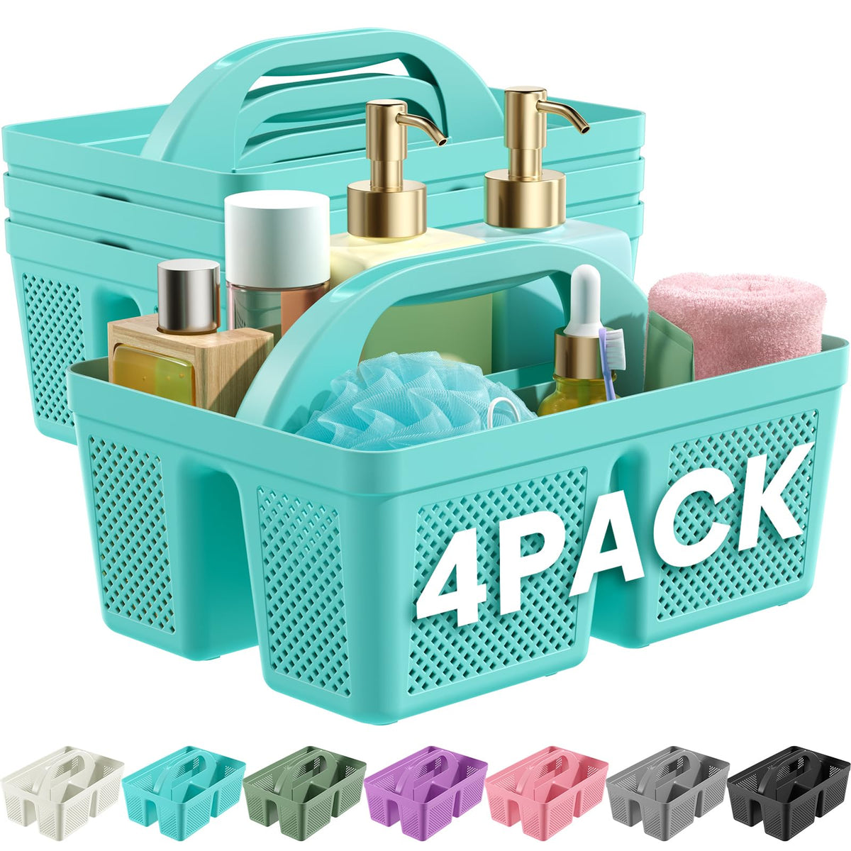Portable Shower Caddy with Handle - 4 PCS, BPA-free, White