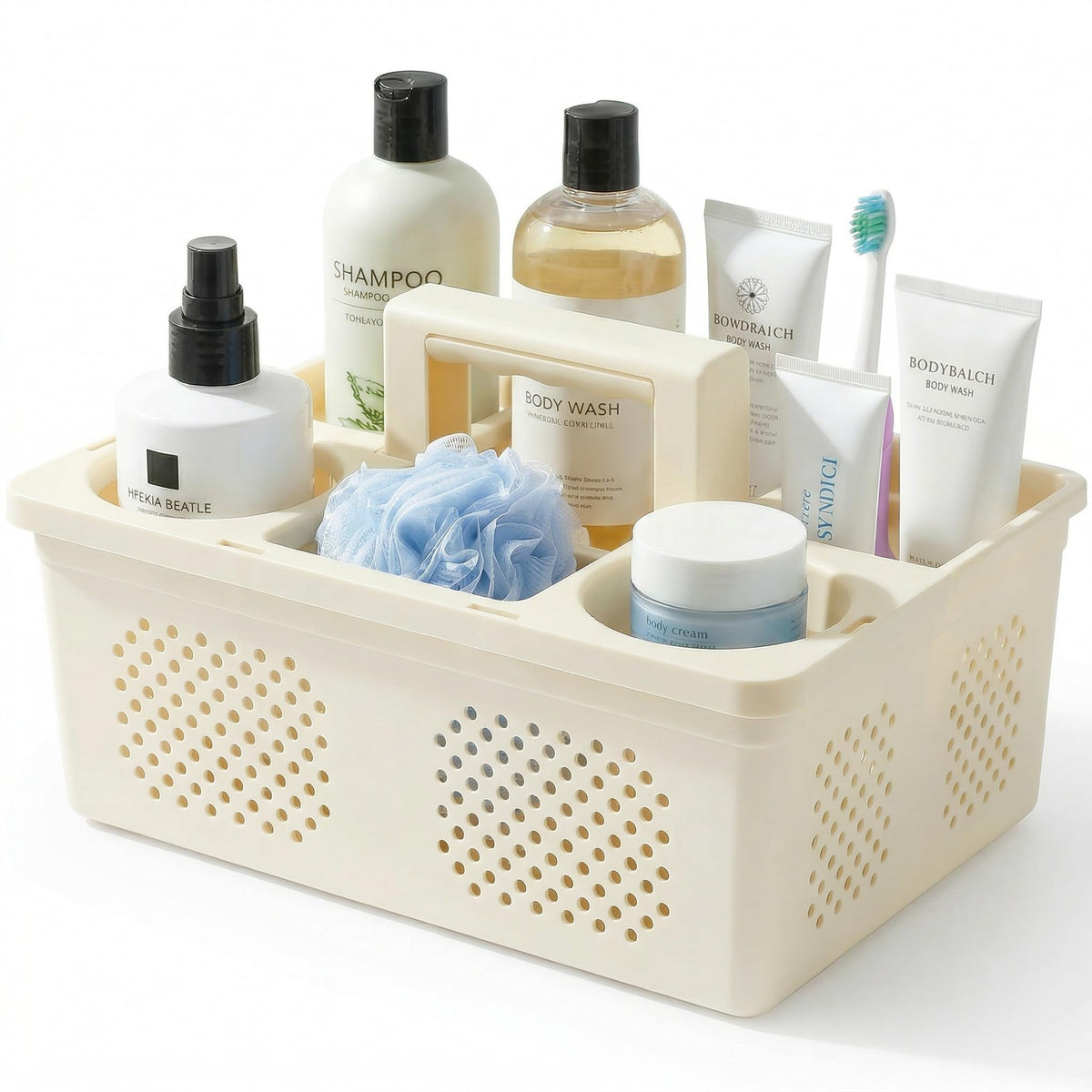 KMV Dorm Room Portable Shower Caddy with Adjustable Compartments - Ventilated Drainage Design with Handles, Perfect Toiletries Organizer for College Dorms-white