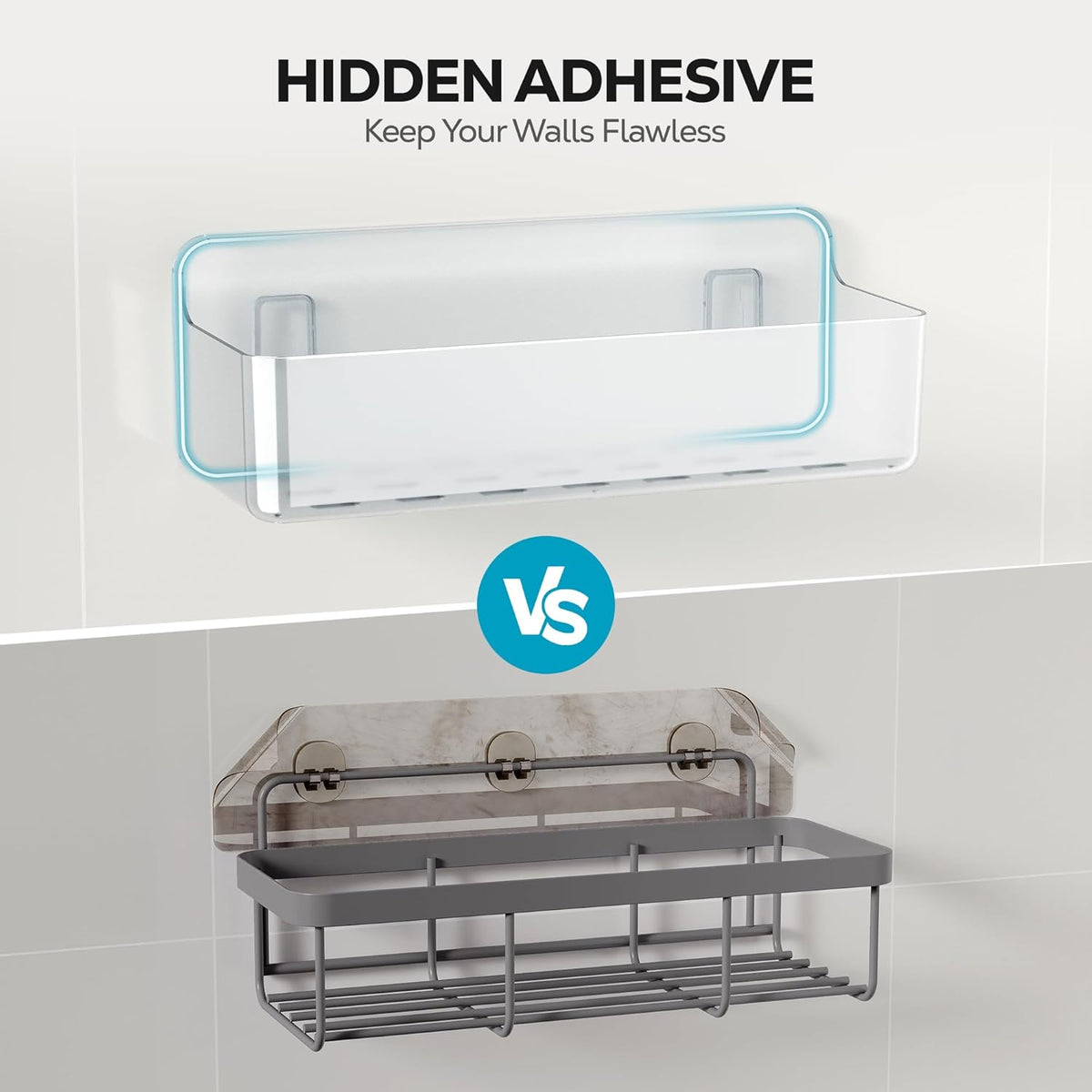 Nieifi Adhesive Shower Shelves, Clear, 5 Pieces