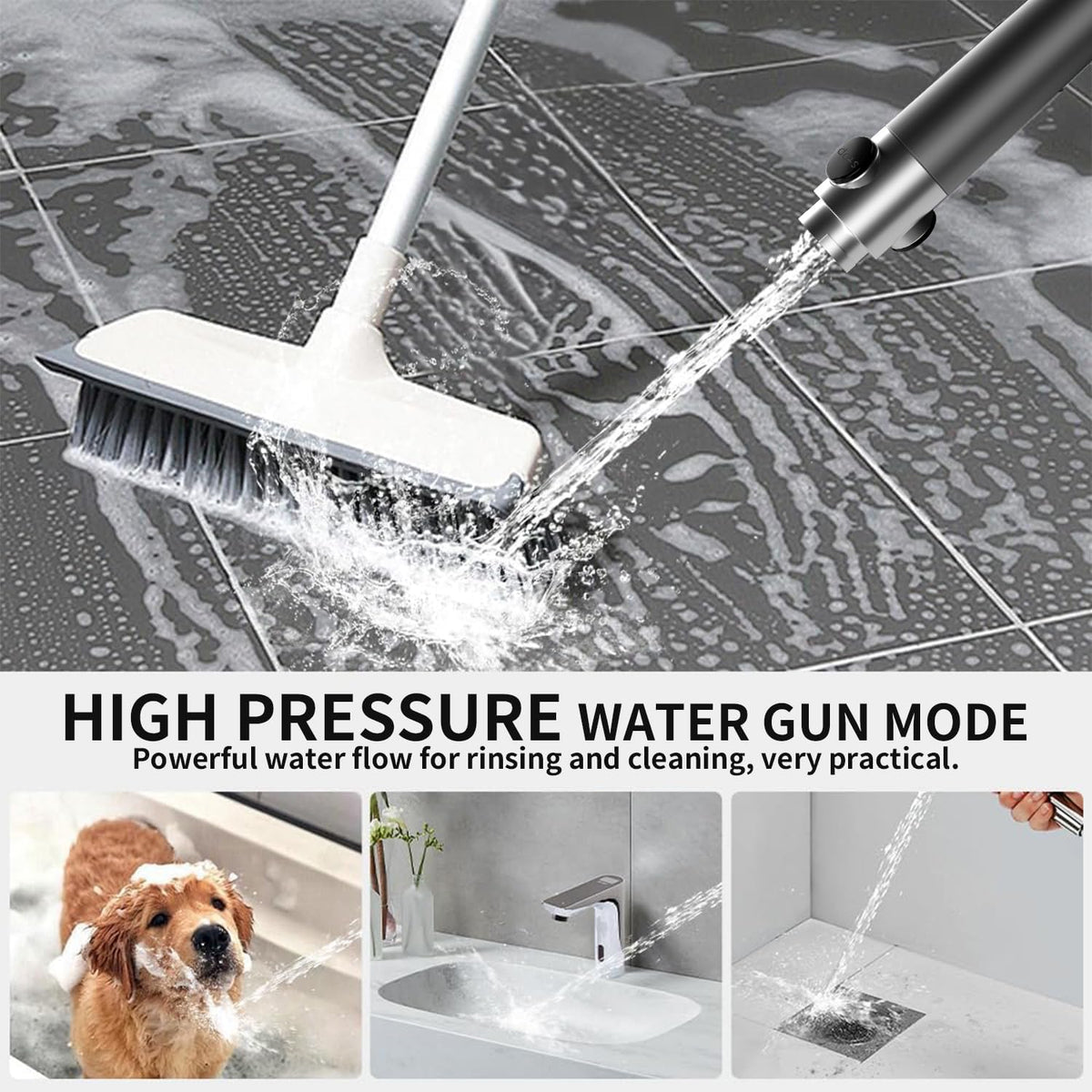 Ion Shower Head, Shower Head High Pressure with Handheld & 5 Filters, 4 Modes & Pause Switch, Showerhead Set with 59" Explosion-Proof Hose & Dual Brackets for Hard Water & Pets, Gray