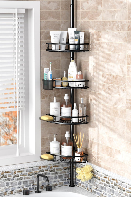 Adjustable Tension Pole Shower Caddy: Rustproof Corner Bathroom Organizer