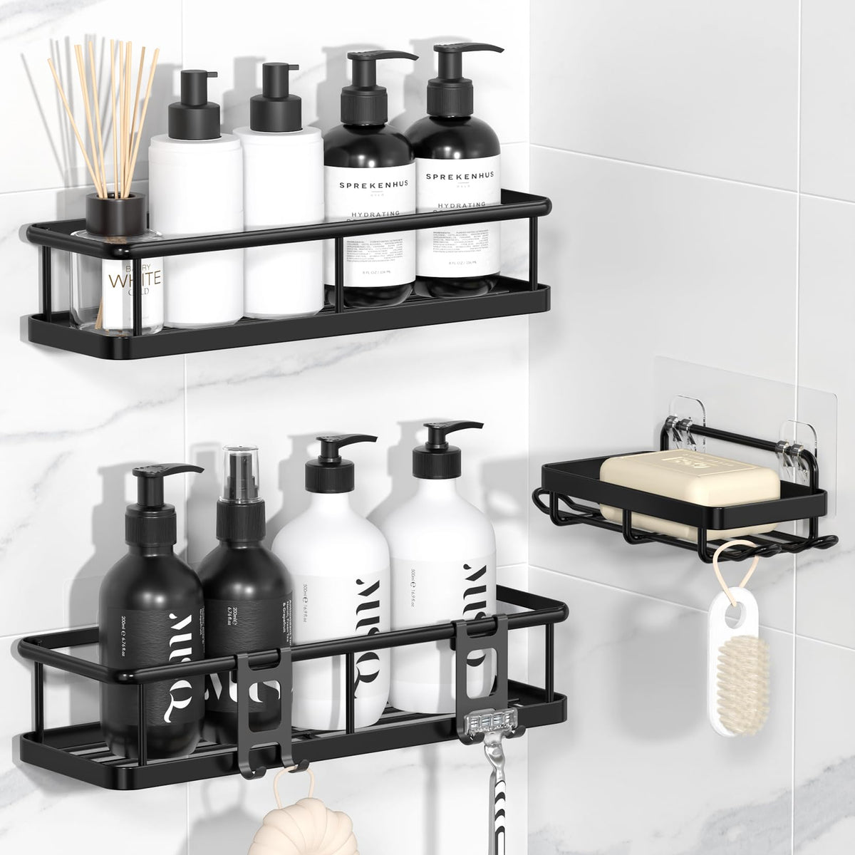 YASONIC Shower Caddy Adhesive, Rustproof Shower Organizer, Large Capacity Shower Shelves for Inside Shower, No Drilling Bathroom Organizers and Storage for Home Decor （2 Pack Silver）